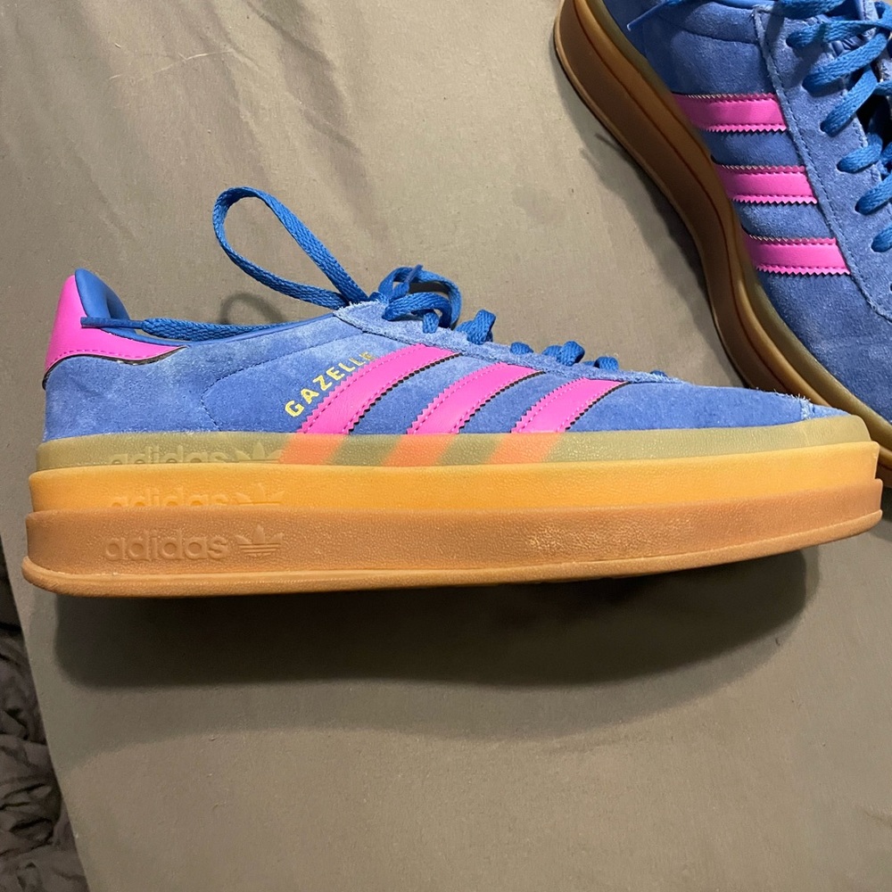 adidas Gazelle Platform Blue Pink Suede Sneakers - Picture 2 of 8